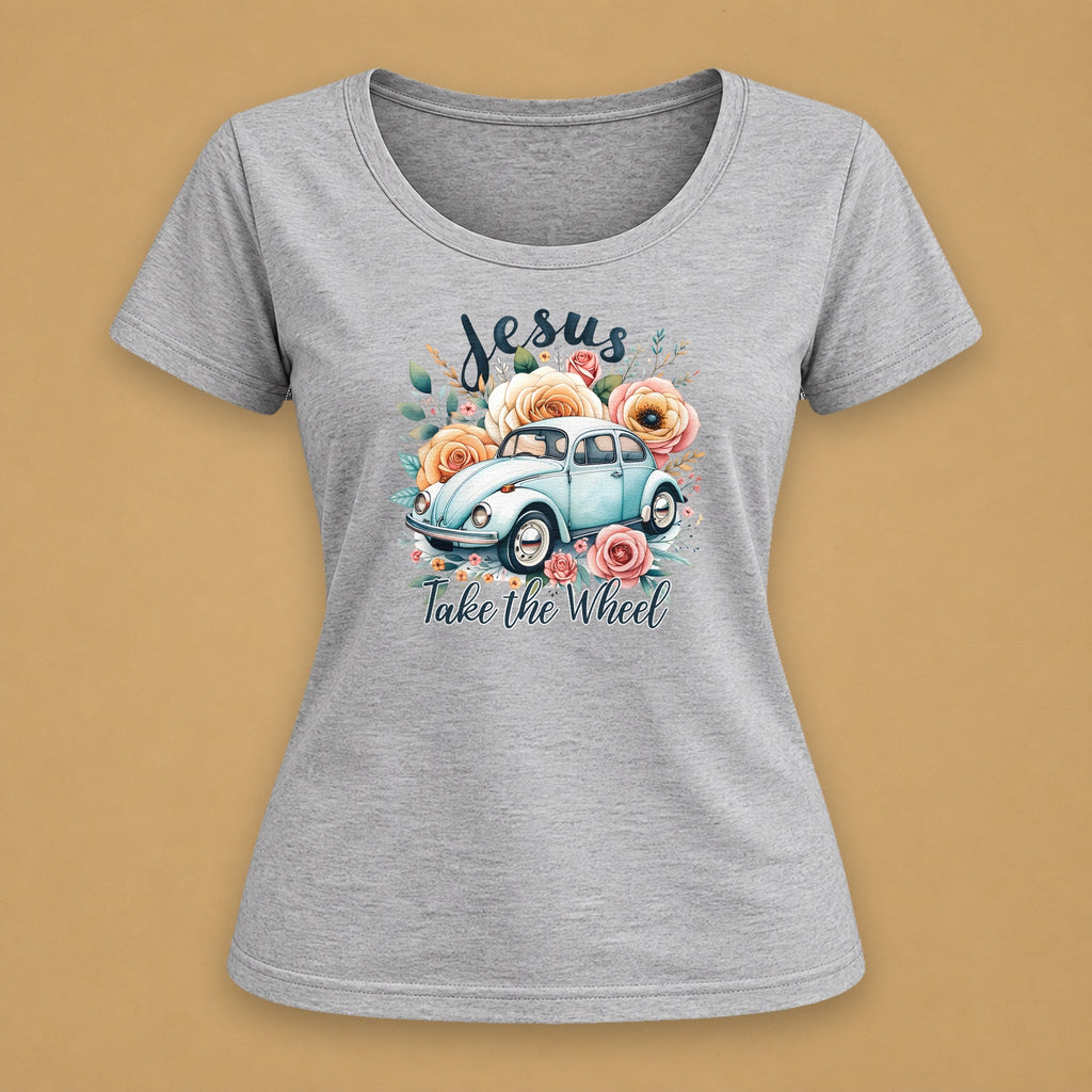 Jesus Take The Wheel Fitted Tee – Light Gray