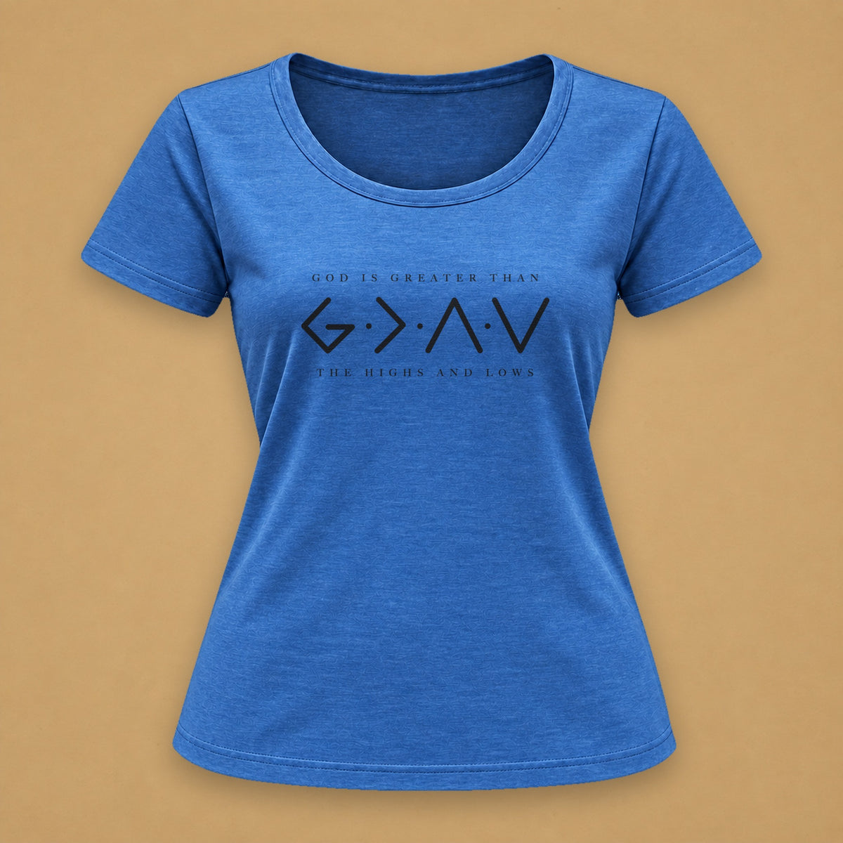 God is Greater Fitted Tee – Blue Melange