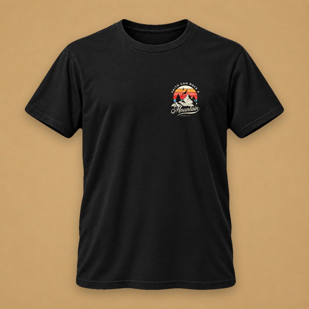 Faith Can Move Mountains Men's Tee – Black – front