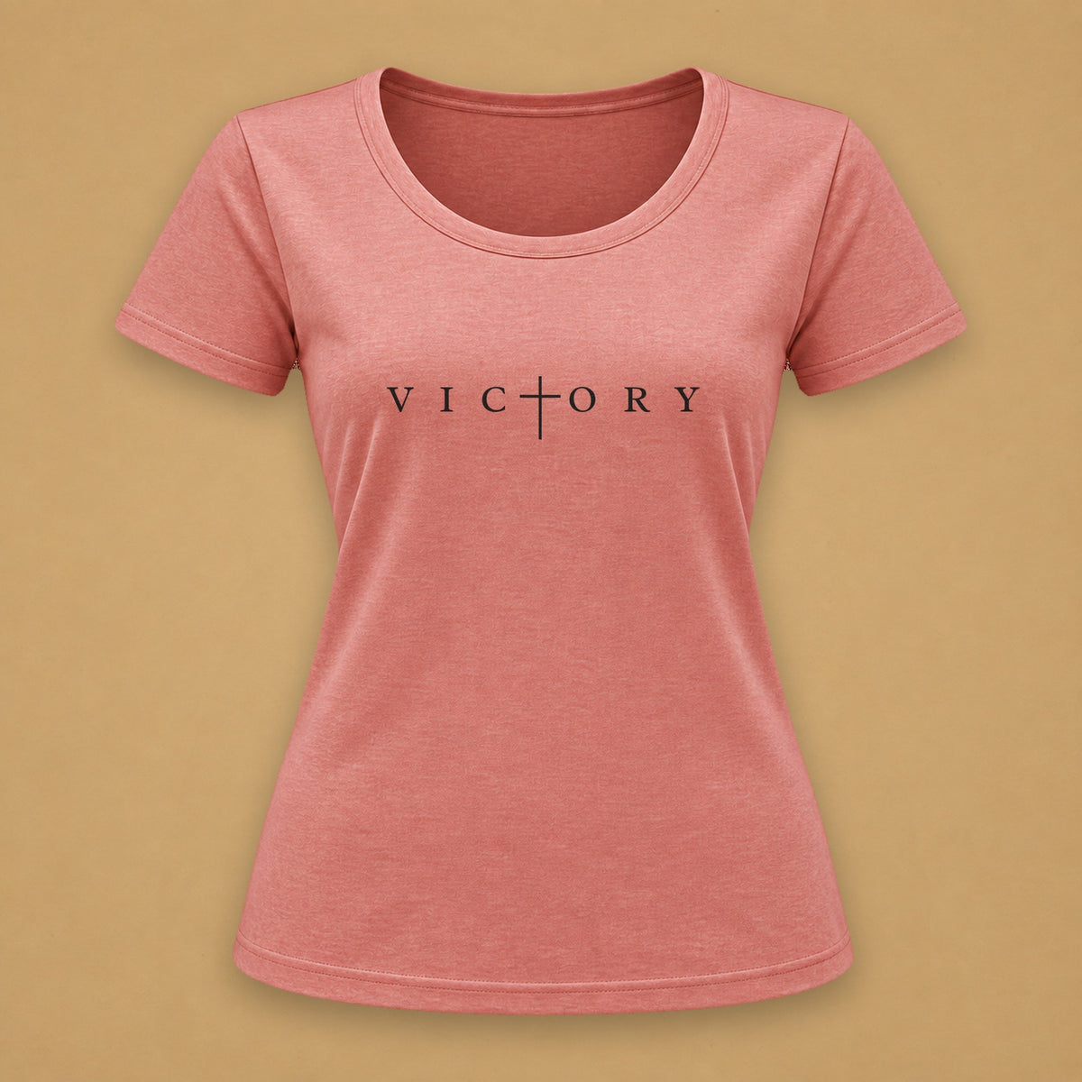 Victory in Black Fitted Tee – Pink Melange