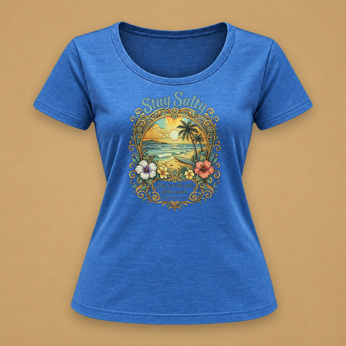 Stay Salty Big Front Fitted Tee – Blue Melange