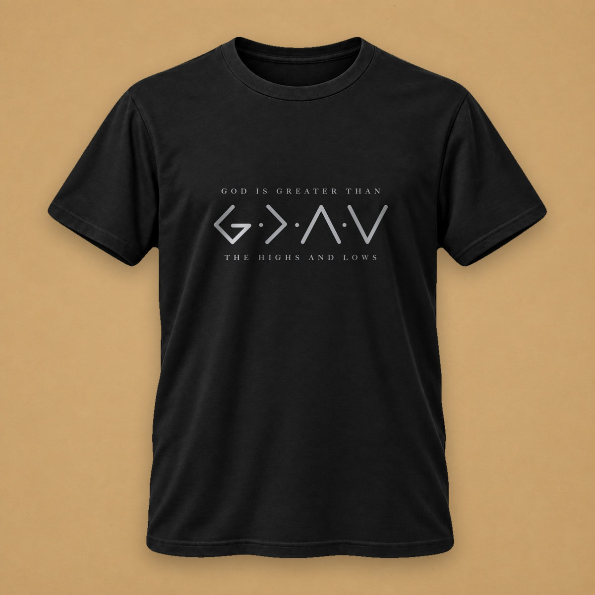 God Is Greater Men's T-Shirt (Grey Print) – Black, grey print
