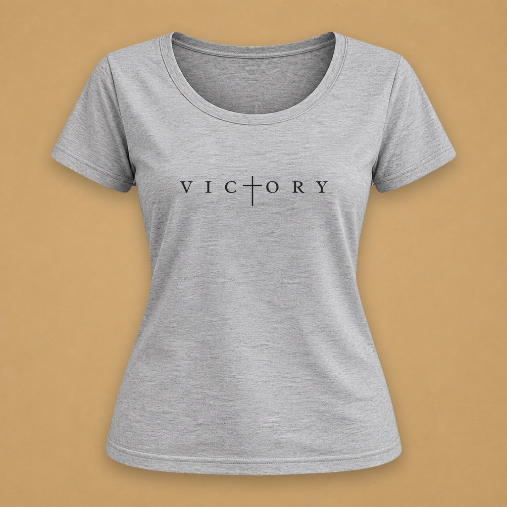 Victory in Black Fitted Tee – Light Gray