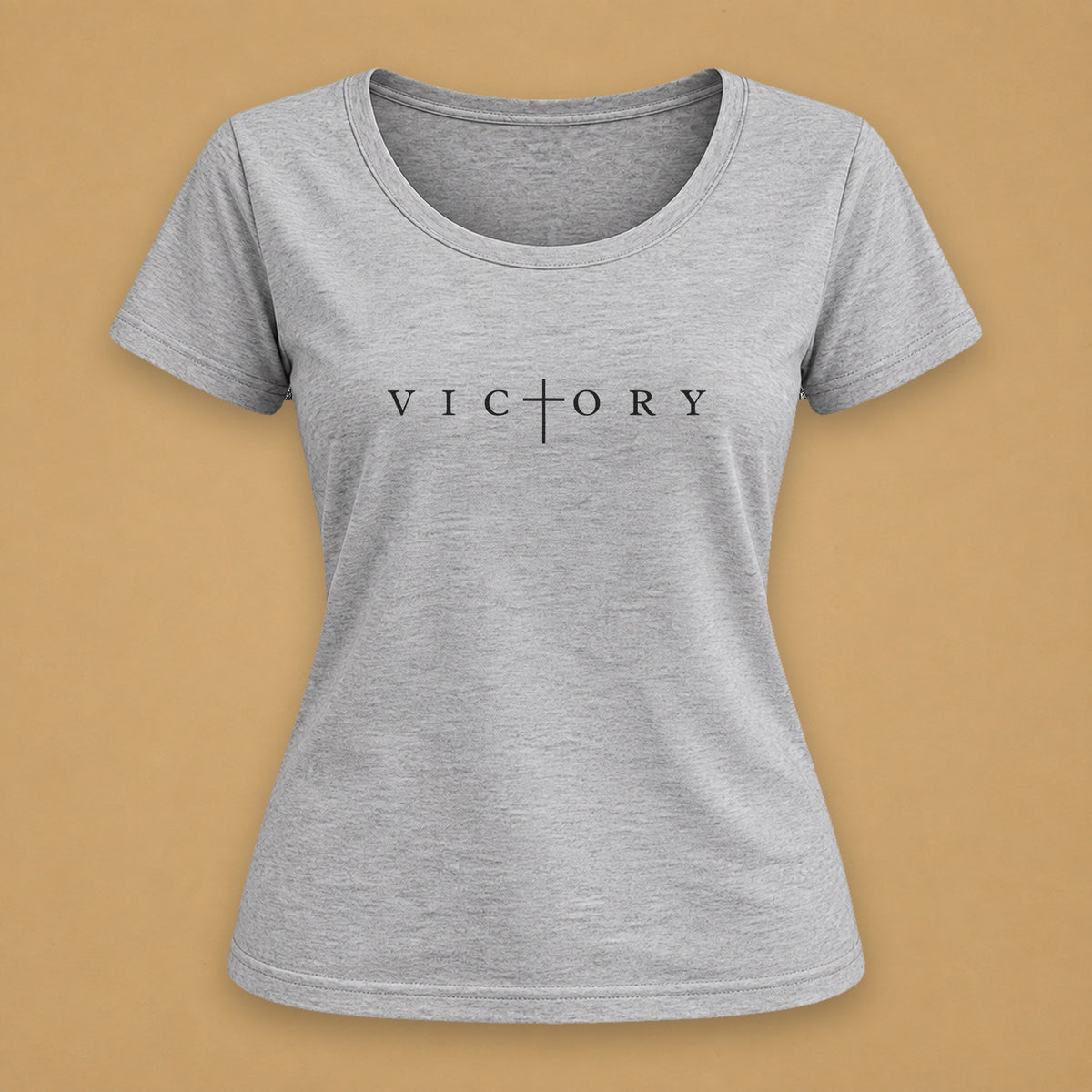 Victory in Black Fitted Tee – Light Gray