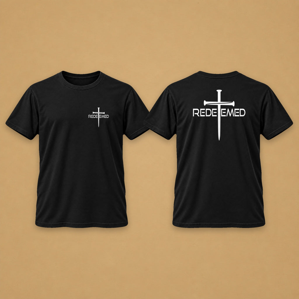 Redeemed Men's Tee – Black – front and back