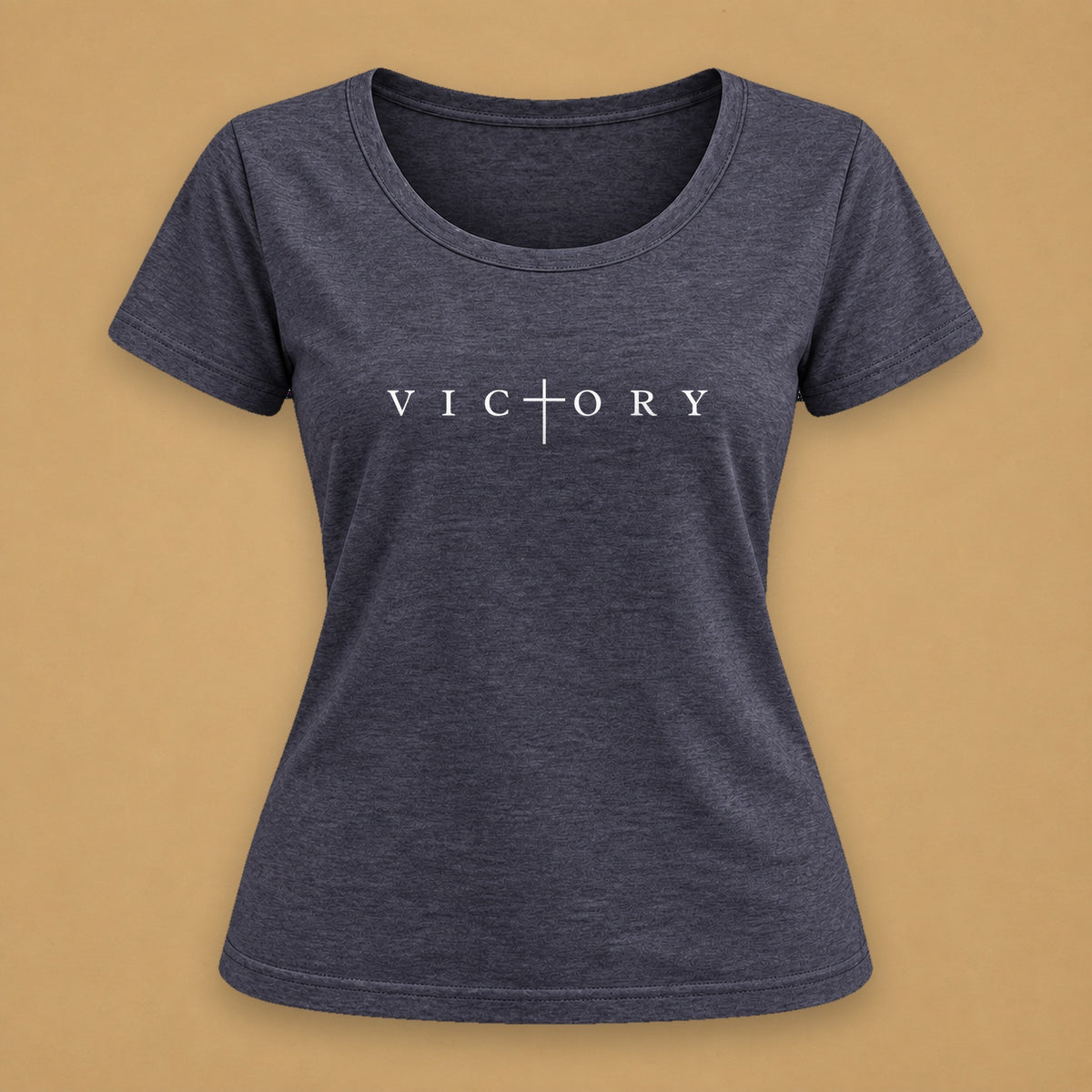 Victory in White Fitted Tee – Charcoal