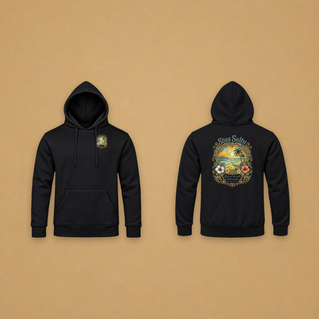 Stay Salty Hoodie – Black – front and back