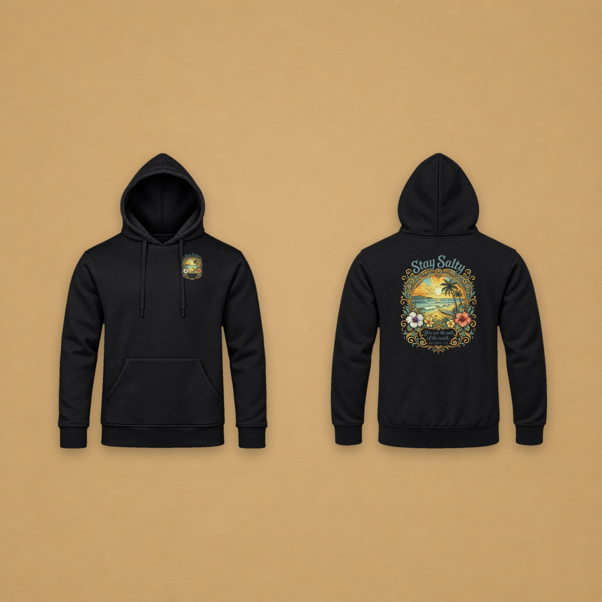 Stay Salty Hoodie – Black – front and back
