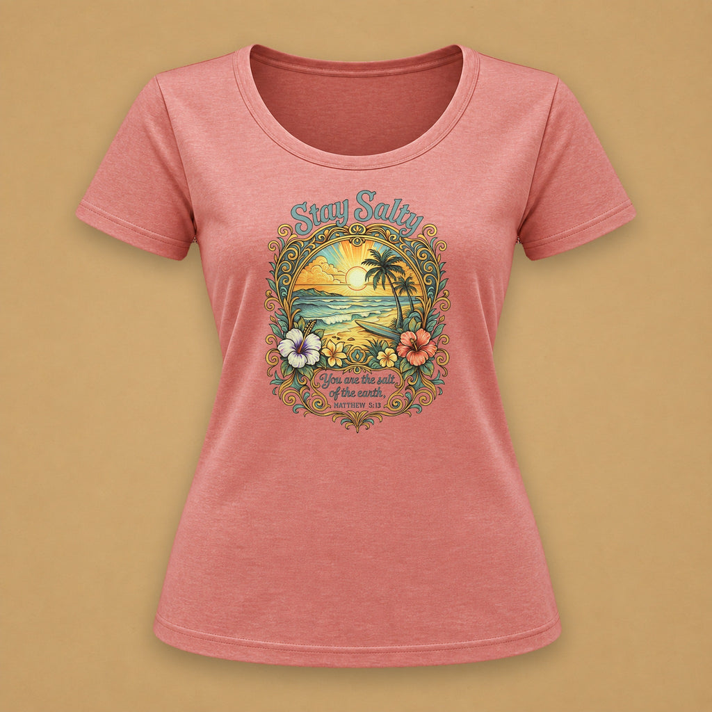Stay Salty Big Front Fitted Tee – Pink Melange